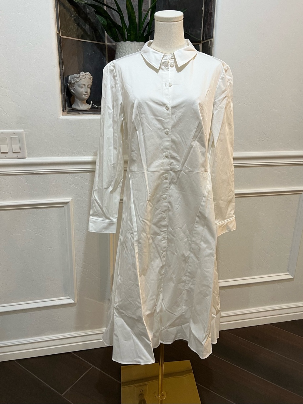 Zac Posen White Button Front Shirtdress Cotton Poplin Size 12 - Picture 7 of 15